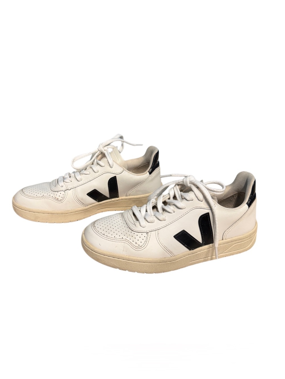 Veja White Leather Sneakers with Black V Detail